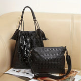 2pcs Punk Style Skull Embossed Tote Bag Set, Halloween Gothic Shoulder Bag, Scarf Decor Handbag With Crossbody Bag