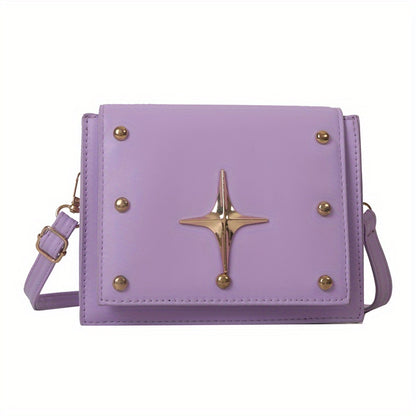 solvbao  Mini Square Crossbody Bag For Women, Punk Style Studded Decor Flap Purse, Trendy Cross Decor Shoulder Bag