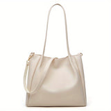 Trendy Large Capacity Tote Bag, Solid Color PU Leather Shoulder Bag, Perfect Underarm Bag For Commuting