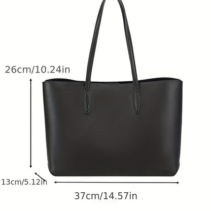 solvbao  Simple Solid Color Tote Bag, Faux Leather Shoulder Bag, Large Capacity Handbag For Shopping