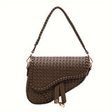 Trendy Woven Pattern Saddle Bag, Niche Design Crossbody Bag, Luxury Shoulder Purse For Every Day