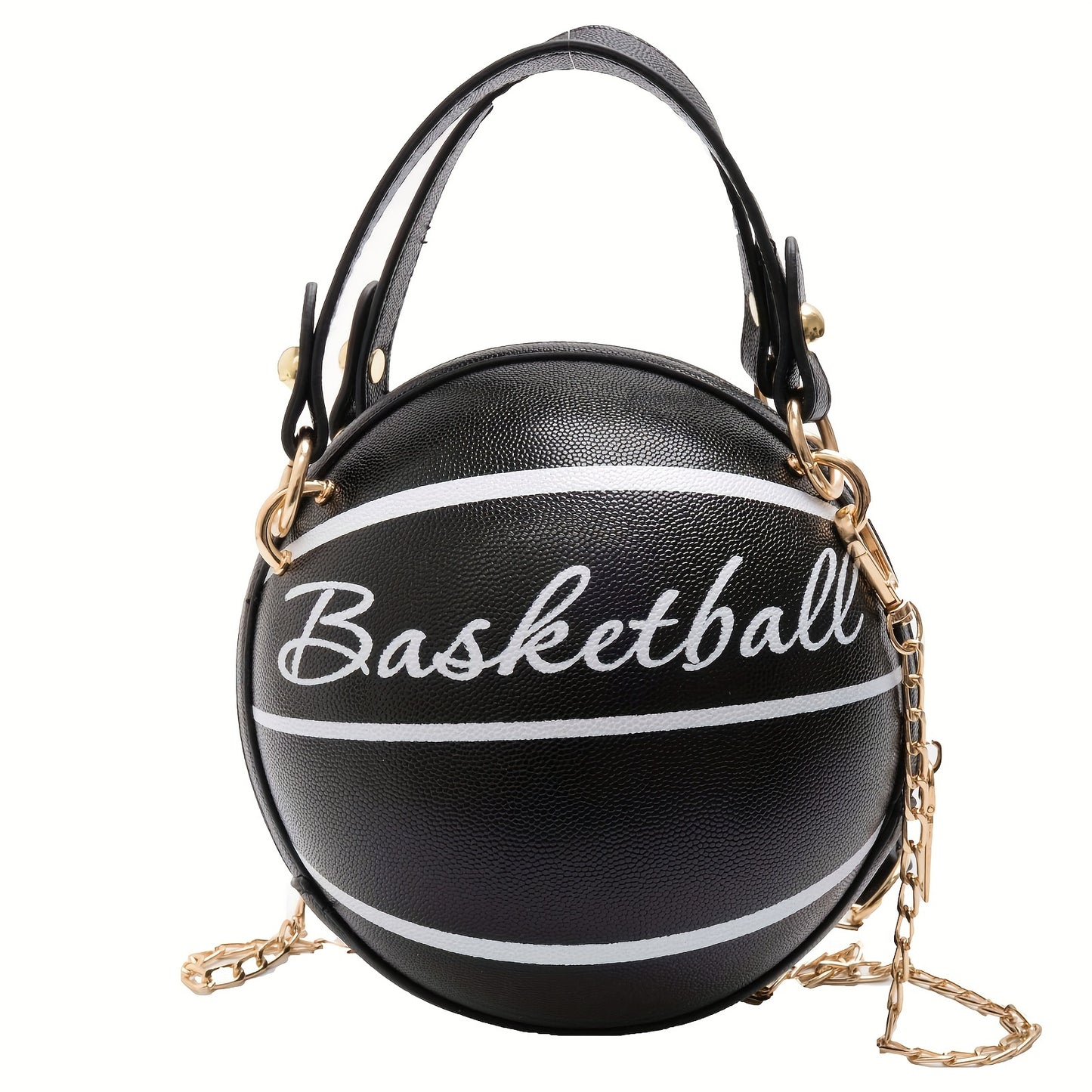 solvbao  Mini Letter Graphic Basketball Design Circle Bag, Fashion Chain Shoulder Round Purse, Hand Zipper Bag