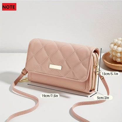 solvbao  Quilted Pipping Zipper Mini Shoulder Purse, Mobile Phone Wallet Double Zipper Shoulder Bag (7.5*2*5.1)Inch