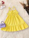 Trendy Sweet Girls Flower Decor Cami Dress Casual Dresses For Summer Beachwear Gift