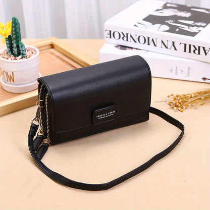 solvbao  Double Zipper Crossbody Phone Flap Bag, Multi-Functional Casual Shoulder Daily Bag For Work