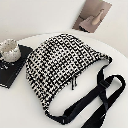 solvbao  Stylish Houndstooth Pattern Hobo Shoulder Bag, Women's Zipper Crossbody Bag, Trendy Bag