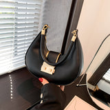 Trendy Hobo Bag For Women, Minimalist Shoulder Purse, Buckle Decor Crescent Bag & Handbag