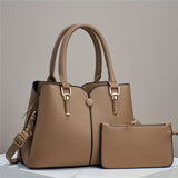 2pcs Elegant Solid Color Handbag Set, Fashion Tote Bag With Clutch Purse, Women's Crossbody Bag