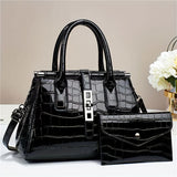 2pcs/set Luxury Crocodile Print Satchel, Fashion Top Handle Tote Bag, Women's Casual Handbag, Shoulder Bag & Clutch Purse