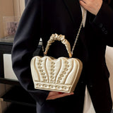 solvbao Crown Shaped Handbag For Women, Studded Rhinestone Crossbody Bag, Creative Chain Box Purse