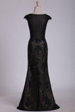 kamahe Black Off The Shoulder Sheath Prom Dresses Lace&Tulle Floor Length With Applique & Slit