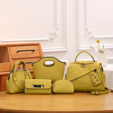 5pcs/set Fashion Top Handle Satchel, Trendy PU Shoulder Bag, Women's Casual Handbag, Crossbody Bag & Clutch Purse