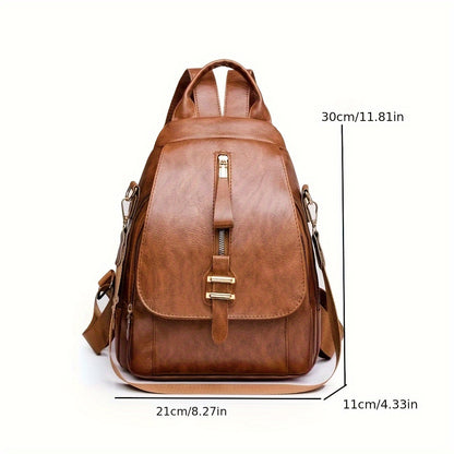 solvbao  Large Capacity Zipper Backpack, PU Leather Textured School Backpack, Fashion Travel Commuter Bag