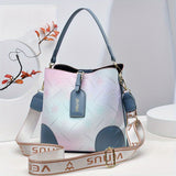 Trendy Ombre Bucket Bag, Letter Print Crossbody Bag, Fashion Buckle Decor Handbags, Women's Every Day Purses