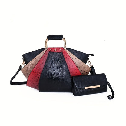 solvbao  Crocodile Pattern Handbag Set, Women's Stylish Shoulder Bag & Clutch Bag Set