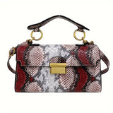 solvbao Color Snakeskin Pattern Handbag, Color Contrast Crossbody Bag, Luxury Top Handle Square Purse For Women