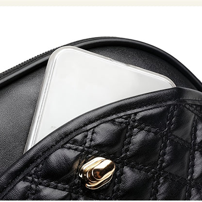 solvbao  Quilted Detail Circle Bag, Trendy Turn Lock Zipper Purse, Women's Faux Leather Crossbody Bag