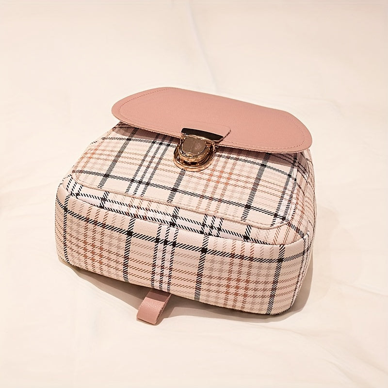 solvbao  Plaid Backpack With Adjustable Straps, Cute Small Backpack,Zipper Casual Shoulder Bag, Card Wallet, Mobile Casual Phone Bag,Casual Camera Bag,Lipstick Bag, Key Bag, Single Shoulder Bag, Diagonal Span Bag, Backpack Dual Purpose(6.3*2.4*8.3)Inch