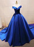 solvbao Gorgeous Royal Blue Long Off the Shoulder Gown, Blue Evening Party Dress