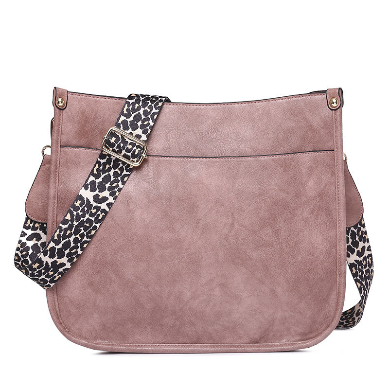 solvbao Leopard Print Straps Crossbody Bag, Solid Color Saddle Bag, Shoulder Zipper Bag For Work