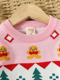 Adorable Toddler Snowman Bell Jacquard Round Neck Knit Pullover - Soft, Warm, and Cozy Sweater for Girls - Fall Winter Season Essential for Kids