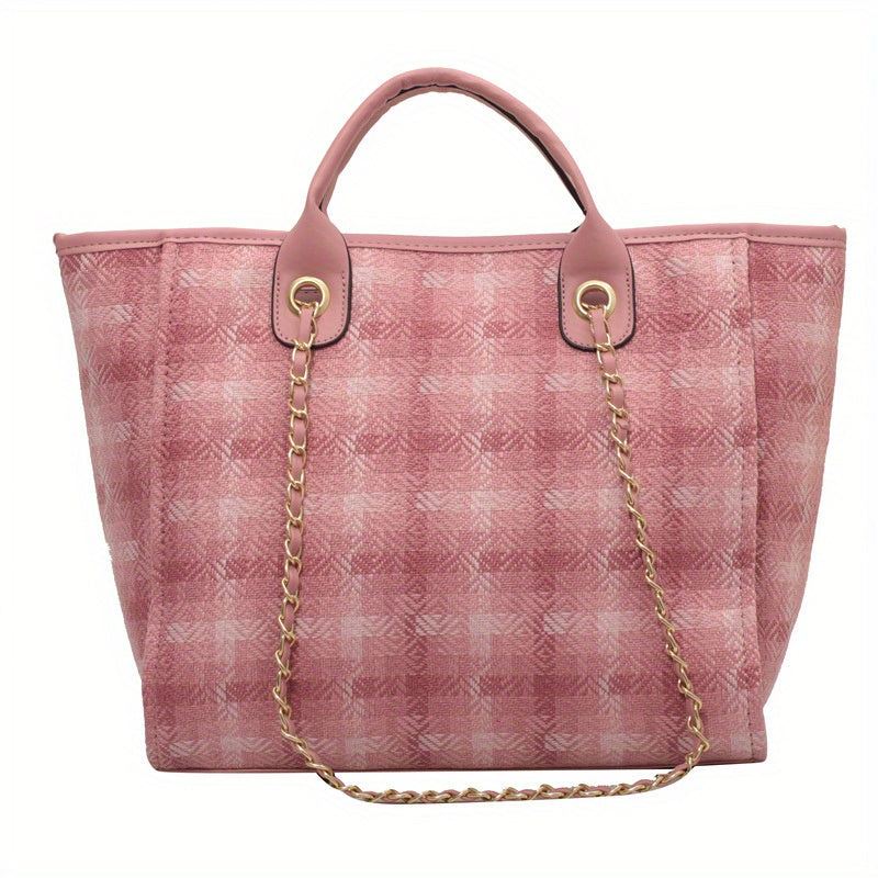 Stylish Plaid Pattern Tote Bag, Trendy Large Capacity Shoulder Bag, Women's Casual Handbag & Satchel