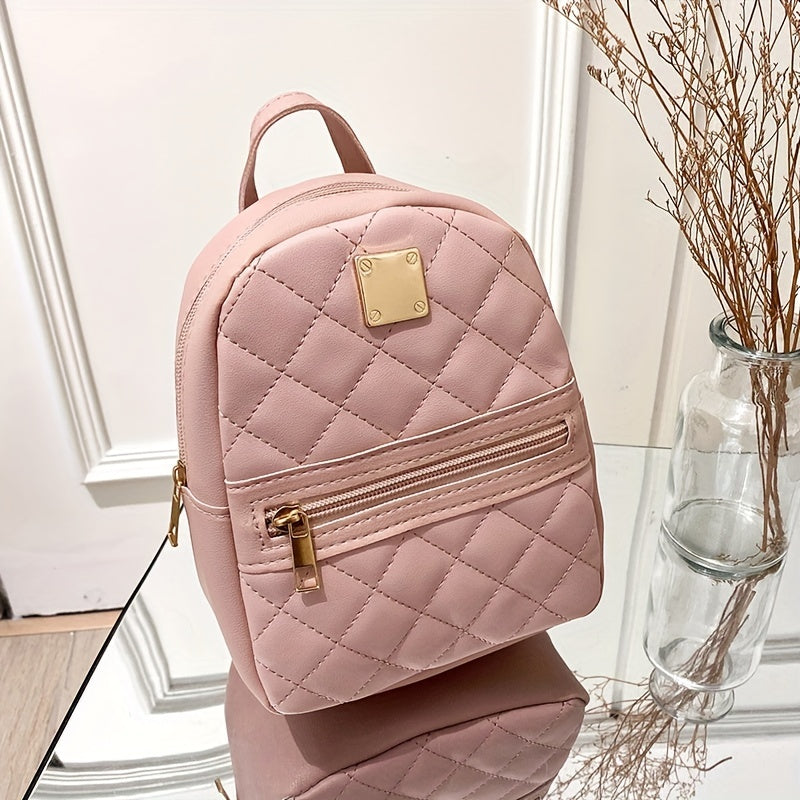 solvbao  Cute Small Women's Backpack, Rhombic Pattern Backpack With Adjustable Strap,Zipper Casual Shoulder Bag,Pink Bag,Coin Purse,Card Wallet,Mobile Casual Phone Bag,Casual Camera Bag,Lipstick Bag,Key Bag,Square Bag