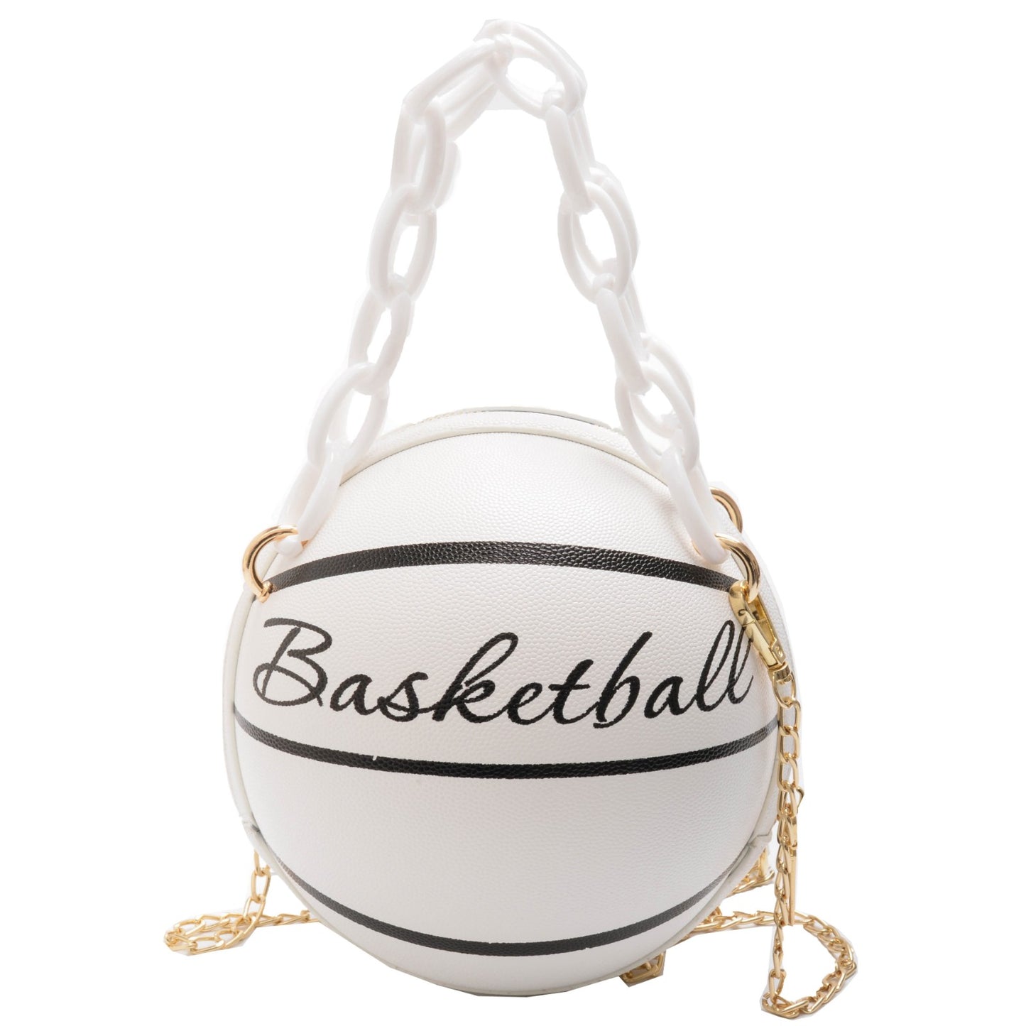 solvbao  Mini Letter Graphic Basketball Design Circle Bag, Fashion Chain Shoulder Round Purse, Hand Zipper Bag