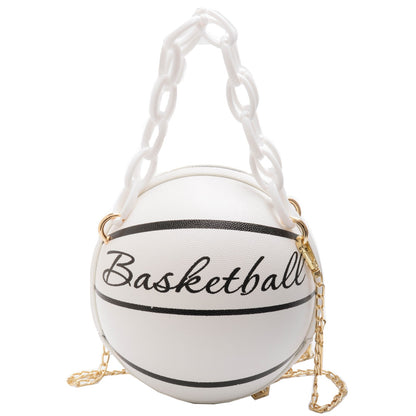 solvbao  Mini Letter Graphic Basketball Design Circle Bag, Fashion Chain Shoulder Round Purse, Hand Zipper Bag