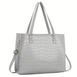 4pcs Crocodile Pattern Tote Bag Set, Women's Vintage Handbag With Crossbody Bag Wristlet Clutch Purse Card Holder