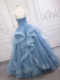 Solvbao Blue Chic Tulle A-line Long Prom Dress, Blue Straps Formal Dress Party Dress