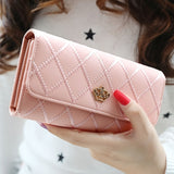 Argyle Embroidery Wallet, Women's Folding Long Money Clip, Clutch Bag Classic Small Card Purse