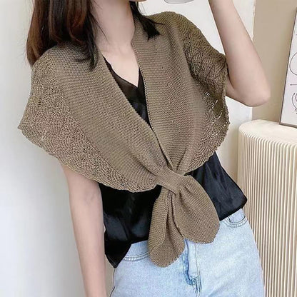 solvbaoFashion Shawl Ladies Hollow Knitting Cape Outer Small Shawl Knitted Vest Shoulder Scarf For Women