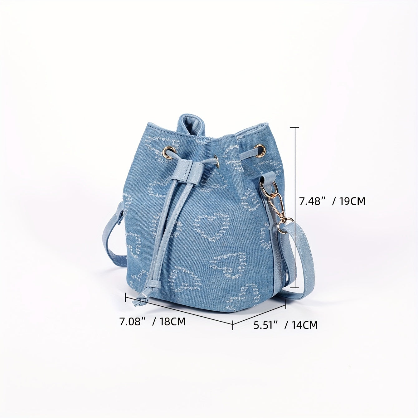 solvbao  Mini Denim Drawstring Bucket Bag, Vintage Crossbody Bag, Women's Retro Handbag, Shoulder Bag & Purse