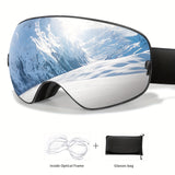 Unisex Adult Snow Goggles with Interchangeable Mirrored Lens - OTG Design for Glasses Wearers, TPU Frame, PC Material - Ski & Snowboard UV Protection, Fog-Resistant, Fits Teens 14+ - Includes Goggle Bag, Prescription Frame Insert - Ideal for Snowsports, S