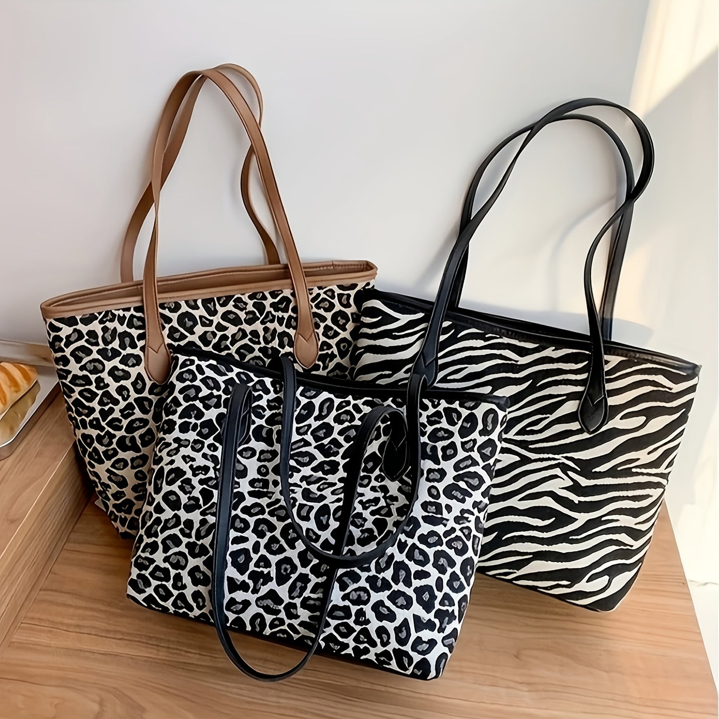 solvbao  Trendy Leopard Zebra Pattern Tote Bag, Large Capacity Shoulder Bag, Perfect Underarm Bag For Commuting