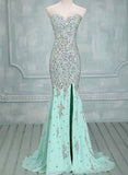 Solvbao Mint Green Sparkle Beaded Mermaid Slit Chiffon Formal Dresses, Charming Party Gowns, Prom Dress