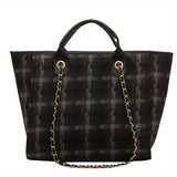 Stylish Plaid Pattern Tote Bag, Trendy Large Capacity Shoulder Bag, Women's Casual Handbag & Satchel