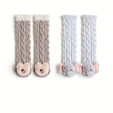 1/2 Pairs Of Baby Boy's Furry Over The Knee High Socks With Cute Animals Decoration, Comfy Breathable Non Slip Socks, Winter & Autumn