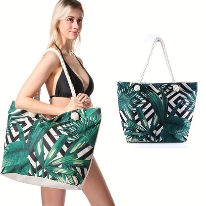 solvbao  Fashion Printed Summer Beach Bag, Large Capacity Shoulder Bag, Casual Canvas Travel Tote Bag