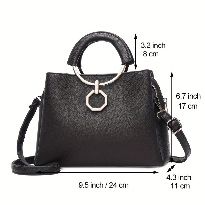 solvbao  Round Handle Tote Bag For Women, Fashion PU Crossbody Bag, Multi Layer Satchel Purse