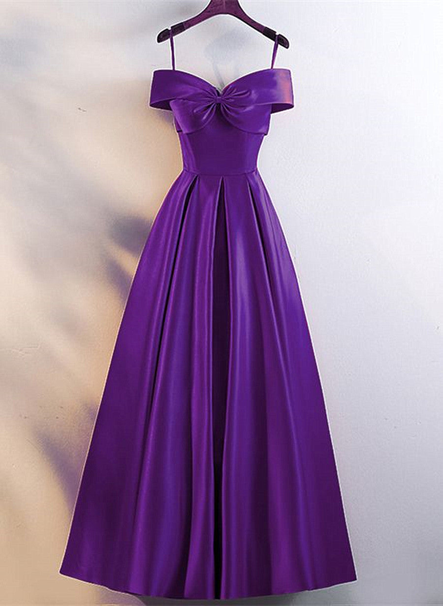 Solvbao Purple Satin Sweetheart Long Party Dress, A-line Purple Prom Dress