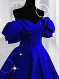 Solvbao Royal Blue Long Satin Lace-up A-line Prom Dress, Royal Blue Wedding Party Dress