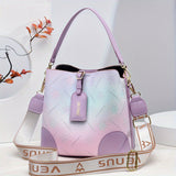 Trendy Ombre Bucket Bag, Letter Print Crossbody Bag, Fashion Buckle Decor Handbags, Women's Every Day Purses