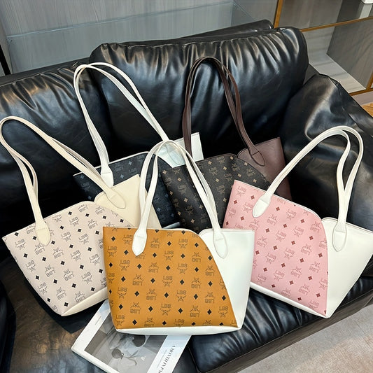 solvbao  1pc New Vintage Printed Tote Bag For Women, Casual Large Capacity Handbag, Cute Stylish Bag, Simple Zipper Shoulder Bag, Fashion Sweet Girl's Bag, Women's Shopping Bag, Mobile Phone Bag,Camera Bag,Lipstick Bag,Key Bag