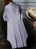 Plus Size Elegant Shirting Dress - Lapel Collar, Button Front, Non-Stretch Polyester Fabric, Solid Color, Long Sleeve, Casual Chic for All Seasons