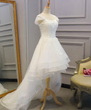 solvbao Beautiful Cap Sleeves High Low Layers Tulle Wedding Dress, Simple Prom Dress