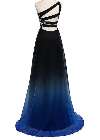 Solvbao Beautiful One Shoulder Gradient Beaded Long Party Gown, Handmade Formal Dress