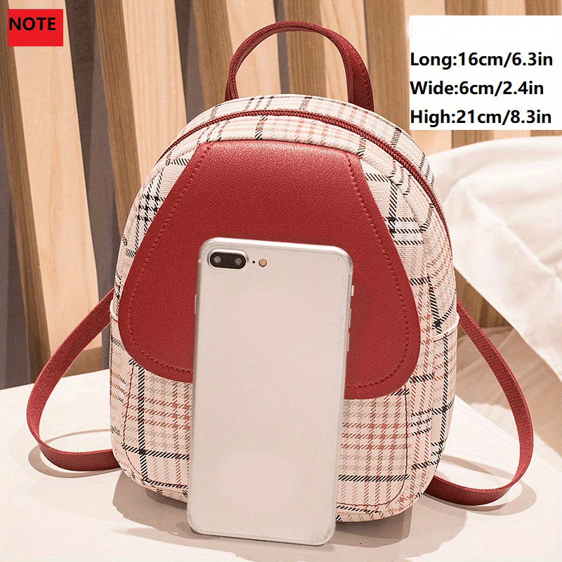 solvbao  Plaid Backpack With Adjustable Straps, Cute Small Backpack,Zipper Casual Shoulder Bag, Card Wallet, Mobile Casual Phone Bag,Casual Camera Bag,Lipstick Bag, Key Bag, Single Shoulder Bag, Diagonal Span Bag, Backpack Dual Purpose(6.3*2.4*8.3)Inch