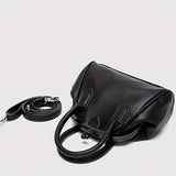 All-Match Kiss-Locksatchel Bag, Black Clip Handbag, Portable Women's Mini Shoulder Bag